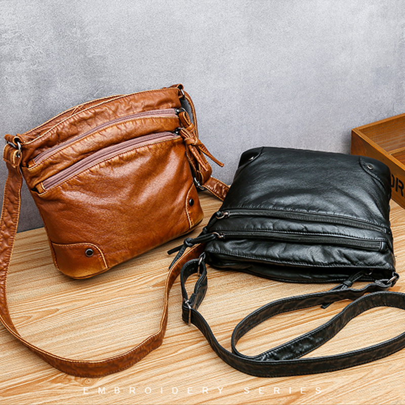 二層レトロソフトレザーバッグ