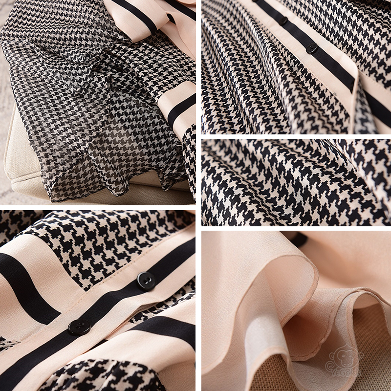 千鳥格子柄シルクワンピース