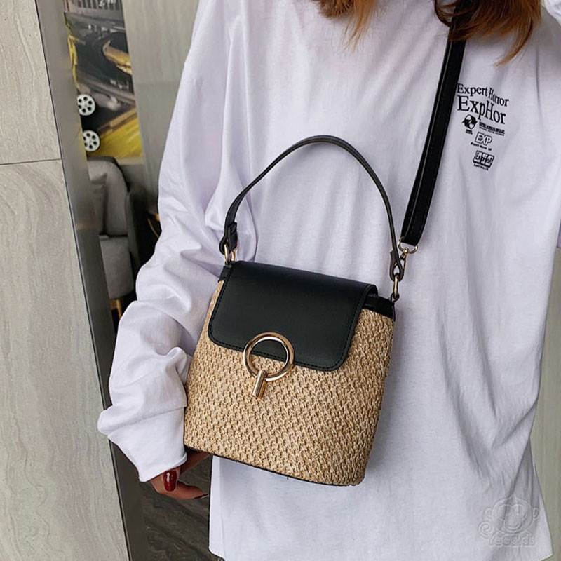 編み・革ステッチレディースバッグ