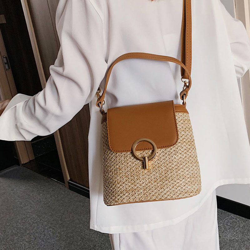 編み・革ステッチレディースバッグ