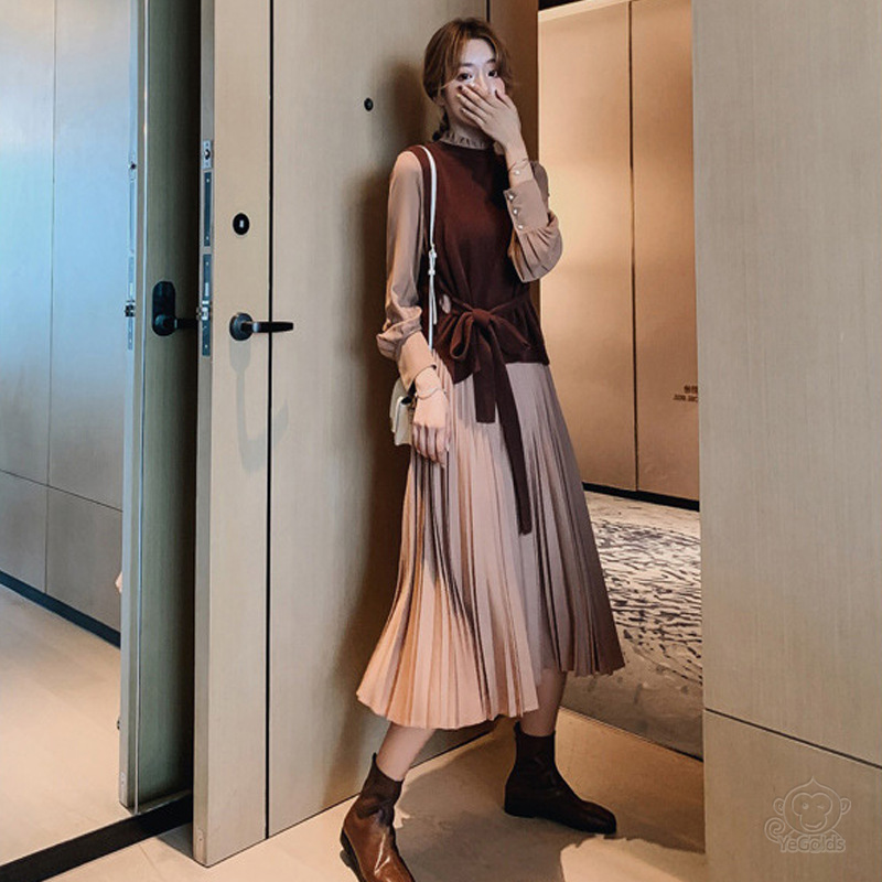 プリーツワンピース・セーターベスト2点セット