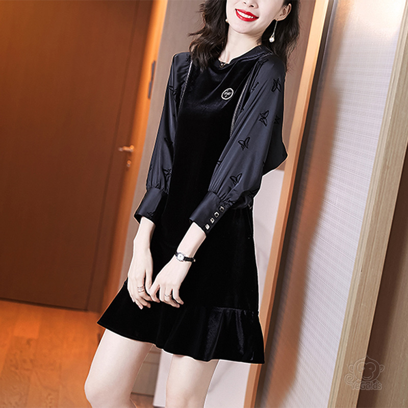 フリルゴールドベルベットワンピース