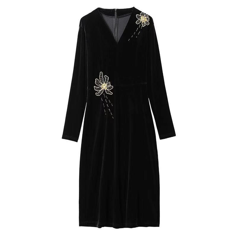 ブラックゴールドベルベットワンピース