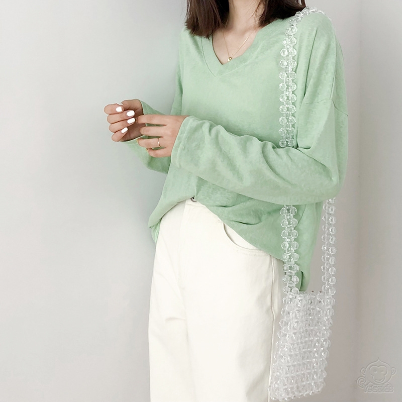 Vネックオールマッチ無地Tシャツ