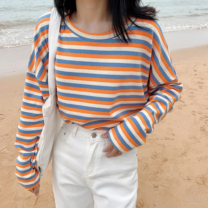 レインボーストライプ長袖Tシャツ