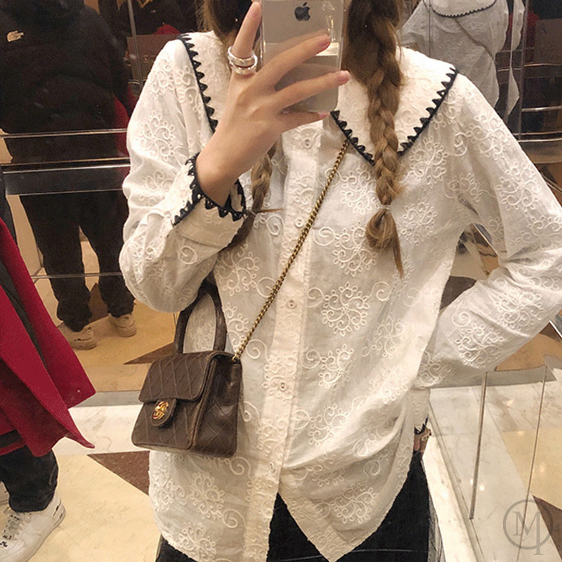 コントラストレーストリムシャツ