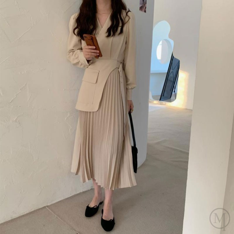 気質Vネックウエストドレス