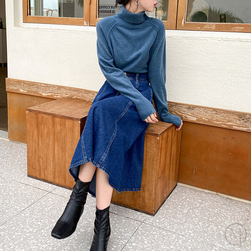 薄いハイウエストデニムスカート