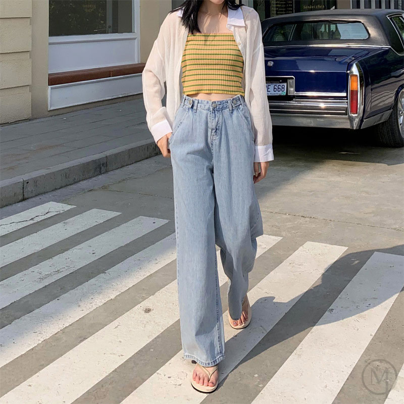 高層ストレートレッグジーンズ